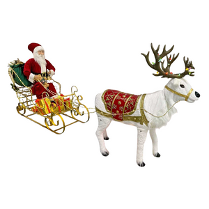55.5“H Santa Claus Ride the Sled - White Reindeer with Music