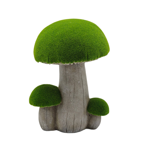 Flocked Mushroom Trio with LEDs. Polyresin. Battery Operated. 13.9in H.