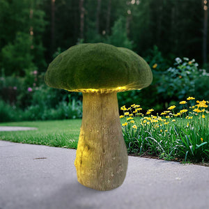 Flocked Mushroom with LEDs. Polyresin. Battery Operated. 13.9in H.
