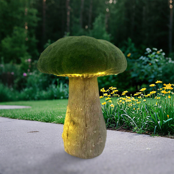 Flocked Mushroom with LEDs. Polyresin. Battery Operated. 13.9in H.