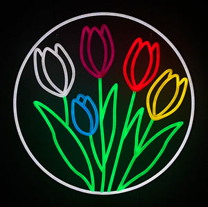 19.2in W Spring & Summer  Neon Sign - Tulips