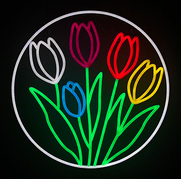 19.2in W Spring & Summer  Neon Sign - Tulips