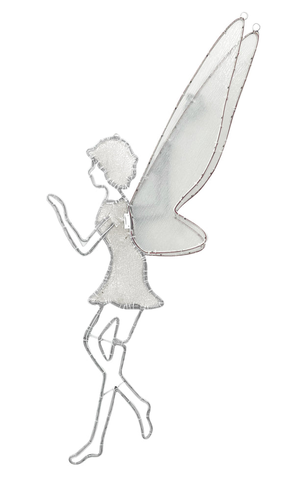 59in H LED Fairy With Mesh Body and Acrylic Wing - Silver Glitter