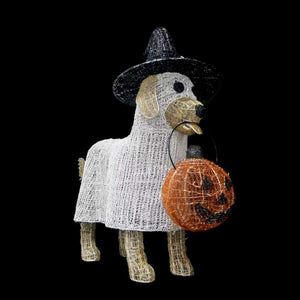 7ft Halloween Mesh Ghost Dog with Pumpkin， 10% White Twinkle