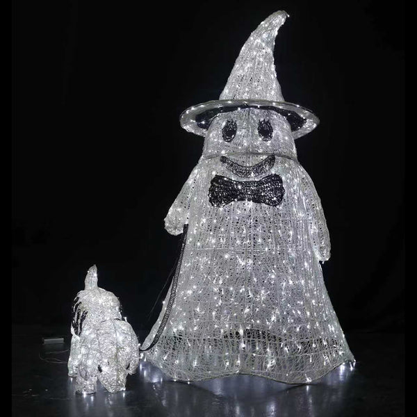 7ft Halloween Mesh Ghost Walking Dog，Dual Lights with  10% White Twinkle