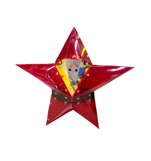 Iridescent Christmas Santa Five Point Star | Red Santa Suit | 70 LEDs | USB | 12.2 Inch High