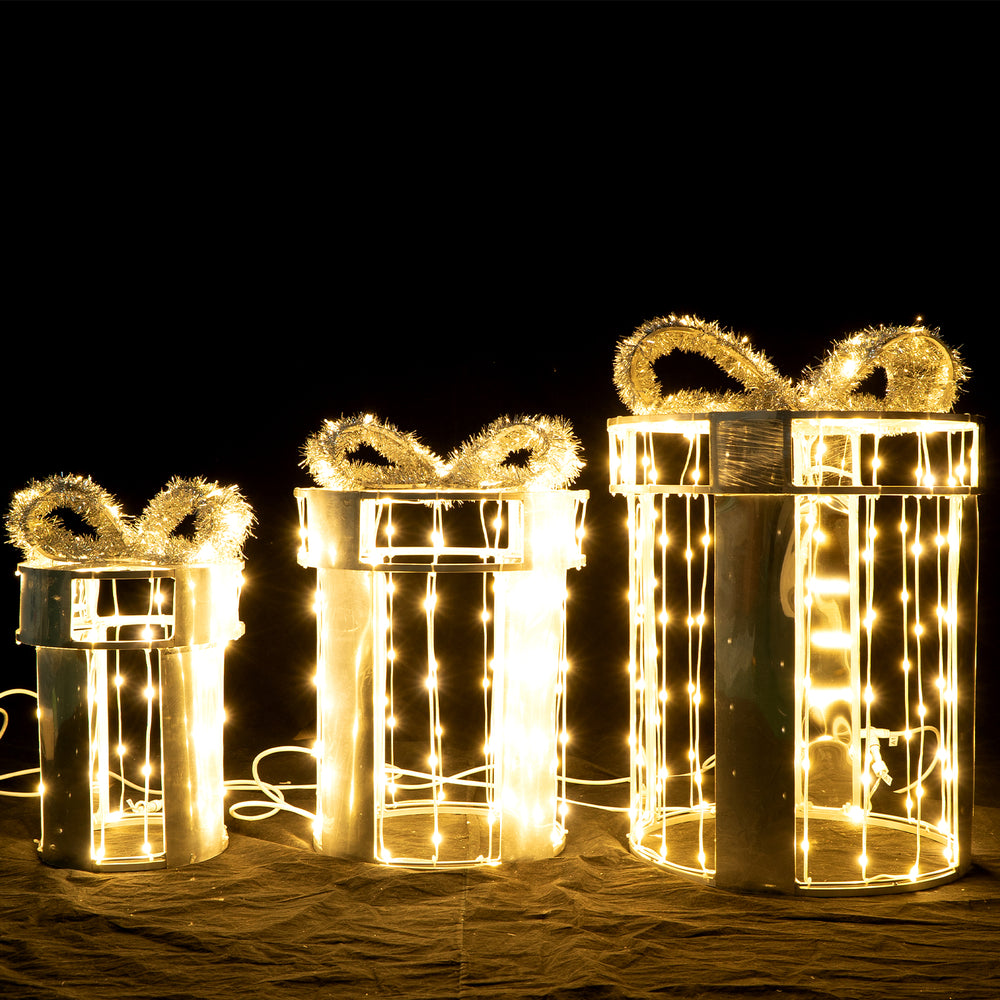 Commercial S/3 LED Gift Boxes 283 WW LEDs| PVC/ Alum., Outdoor 16.4'. Lead Wire Ip67 Ul Adapter 283 WW LED's, S11.8" X19.7" ,  M:15.7" X 23.6"    L:19.7" X 27.6"