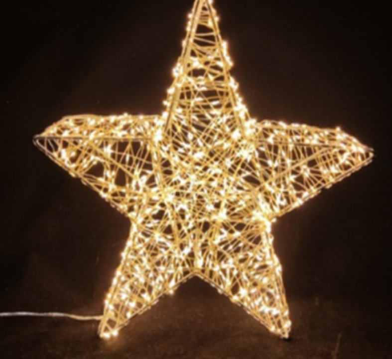 Wire LED Metal Christmas Star With Copper Lights, 800 WW LEDs, Iron Outdoor,16.4' Lead Wire,Ip44,Ul Adapter,11.8" X 3.15" X 11.42"