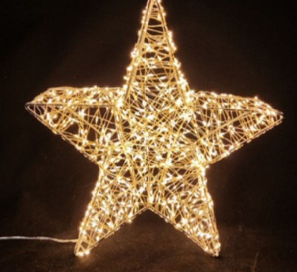 Wire LED Metal Christmas Star With Copper Lights, 800 WW LEDs, Iron Outdoor,16.4' Lead Wire,Ip44,Ul Adapter,11.8" X 3.15" X 11.42"