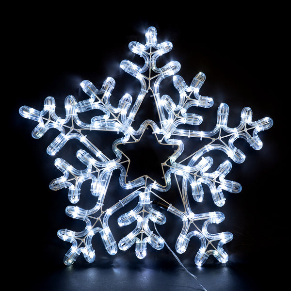 Commercial LED 20" Snowflake.168 WW LEDs with 10% Flashing,White Iron. Outdoor,16.4' lead wire. IP44. UL Adapter. 20".