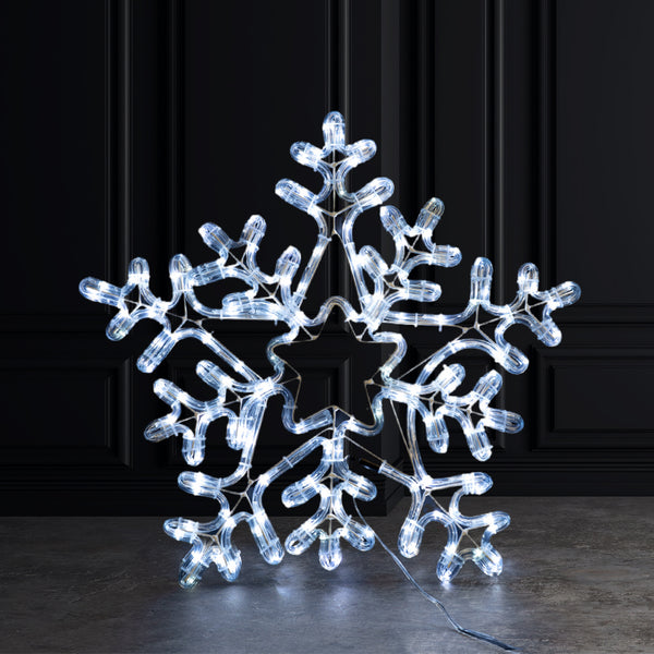 Commercial LED 20" Snowflake.168 WW LEDs with 10% Flashing,White Iron. Outdoor,16.4' lead wire. IP44. UL Adapter. 20".