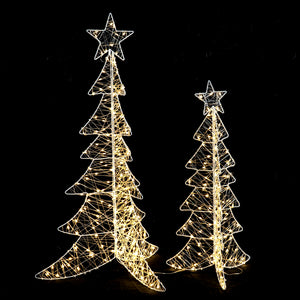 Wire LED Metal Geo Christmas Tree S/2. 300 WW LEDs, Iron.16.4' Lead Wire, Ip44, Ul Adapter, Includes 3.28' Connecting Wire,S 17.71" D X 35.43" H,  L: 26.38" D X 47.24" H