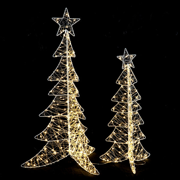 Wire LED Metal Geo Christmas Tree S/2. 300 WW LEDs, Iron.16.4' Lead Wire, Ip44, Ul Adapter, Includes 3.28' Connecting Wire,S 17.71" D X 35.43" H,  L: 26.38" D X 47.24" H