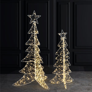 Wire LED Metal Geo Christmas Tree S/2. 300 WW LEDs, Iron.16.4' Lead Wire, Ip44, Ul Adapter, Includes 3.28' Connecting Wire,S 17.71" D X 35.43" H,  L: 26.38" D X 47.24" H