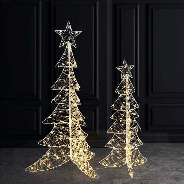 Wire LED Metal Geo Christmas Tree S/2. 300 WW LEDs, Iron.16.4' Lead Wire, Ip44, Ul Adapter, Includes 3.28' Connecting Wire,S 17.71" D X 35.43" H,  L: 26.38" D X 47.24" H
