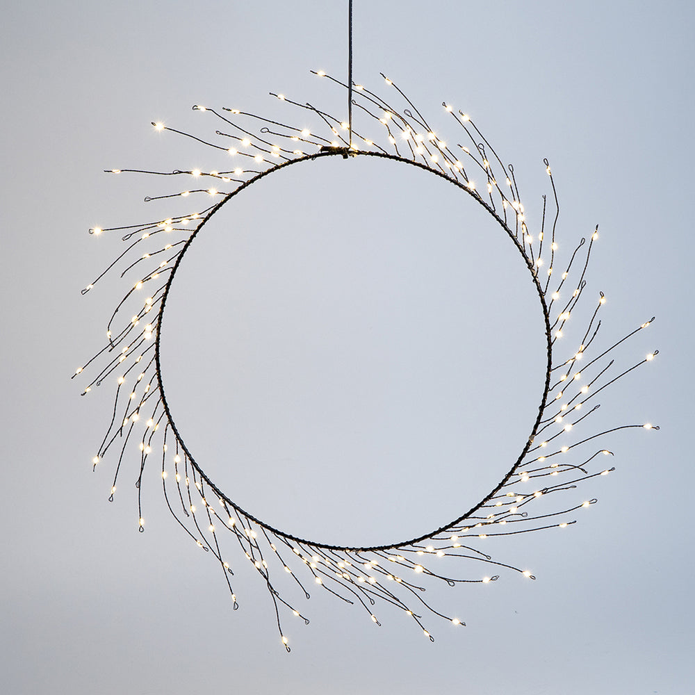 LED Christmas Metal Wreath 13.8" D,200 WW LEDs,Iron,Outdoor 9.8' Lead Wire,Ip44,Ul Adapter,