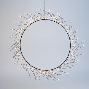 LED Christmas Metal Wreath 13.8" D,200 WW LEDs,Iron,Outdoor 9.8' Lead Wire,Ip44,Ul Adapter,