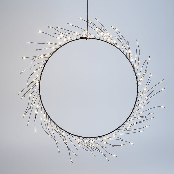 LED Christmas Metal Wreath 13.8" D,200 WW LEDs,Iron,Outdoor 9.8' Lead Wire,Ip44,Ul Adapter,