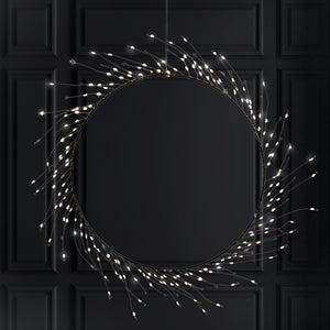 LED Christmas Metal Wreath 13.8" D,200 WW LEDs,Iron,Outdoor 9.8' Lead Wire,Ip44,Ul Adapter,