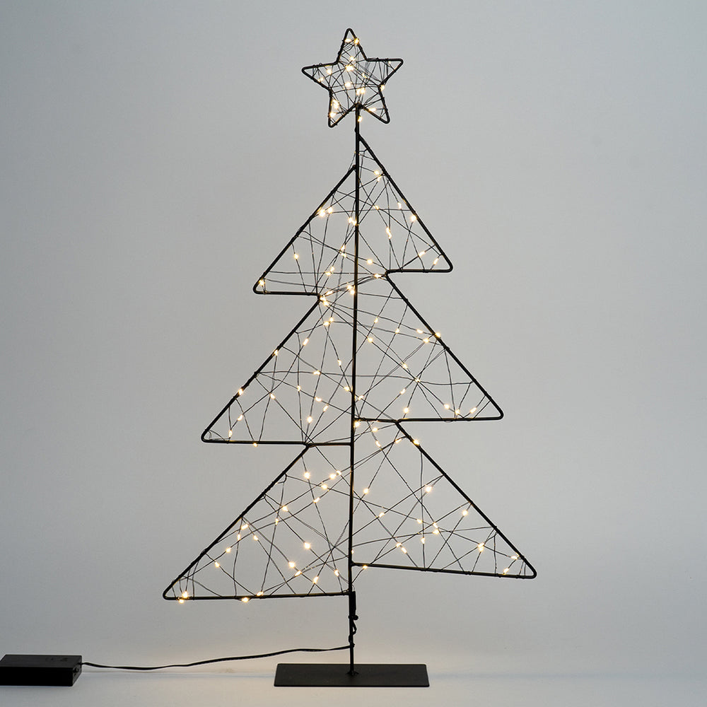 Metal LED Tabletop 23.6" H Christmas Tree, 119 WW LEDs, Iron, Hinged,3AA Battery Powered With Timer