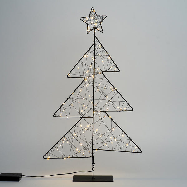 Metal LED Tabletop 23.6" H Christmas Tree, 119 WW LEDs, Iron, Hinged,3AA Battery Powered With Timer