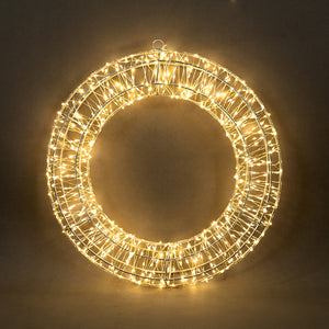 Woven Copper LED Christmas Wreath, 300 WW LEDs, Iron, Outdoor, 16.4' Lead Wire, Ip44, Ul Adapter, 15.75 " D X 1.97 "