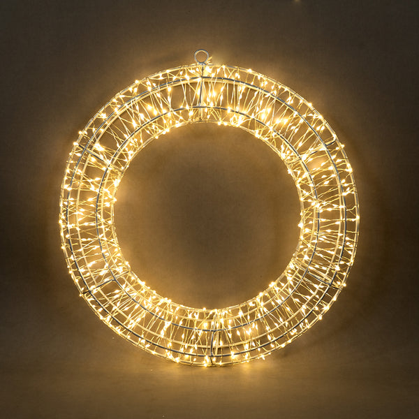 Woven Copper LED Christmas Wreath, 300 WW LEDs, Iron, Outdoor, 16.4' Lead Wire, Ip44, Ul Adapter, 15.75 " D X 1.97 "