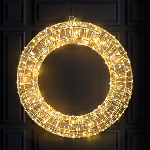 Woven Copper LED Christmas Wreath, 300 WW LEDs, Iron, Outdoor, 16.4' Lead Wire, Ip44, Ul Adapter, 15.75 " D X 1.97 "