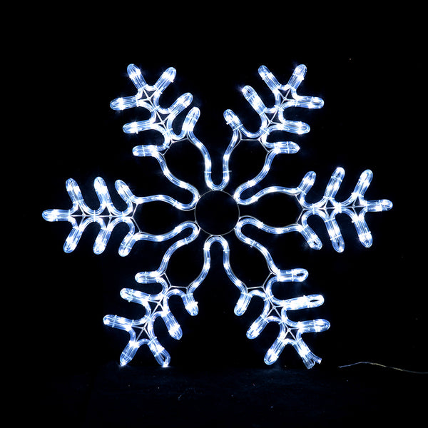 Wire LED Metal 27.95 " Snowflake, 192 CW LEDs, White Iron, Outdoor, 16.4' Lead Wire, Ip44, Ul Adapter, 27.95 " X 27.95 "