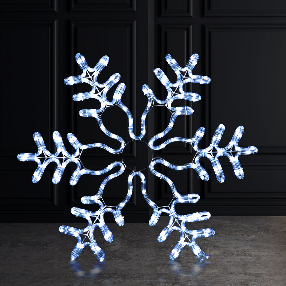 Wire LED Metal 27.95 " Snowflake, 192 CW LEDs, White Iron, Outdoor, 16.4' Lead Wire, Ip44, Ul Adapter, 27.95 " X 27.95 "