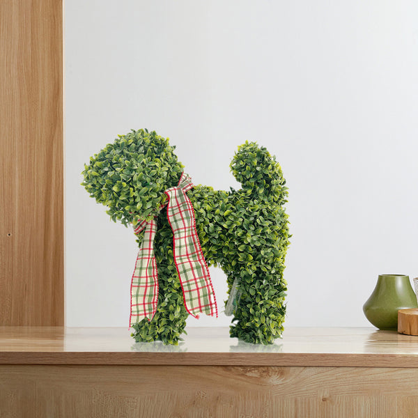Faux PE Boxwood Dog w/ LED Lights | Indoor, Outdoor | 16 Inch X 15.5 Inch 11 Inch