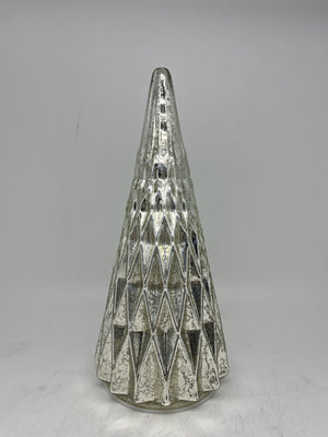 Glass Tree With LEDs | Mercury Glass Silver Geometric | 12.25 Inch High