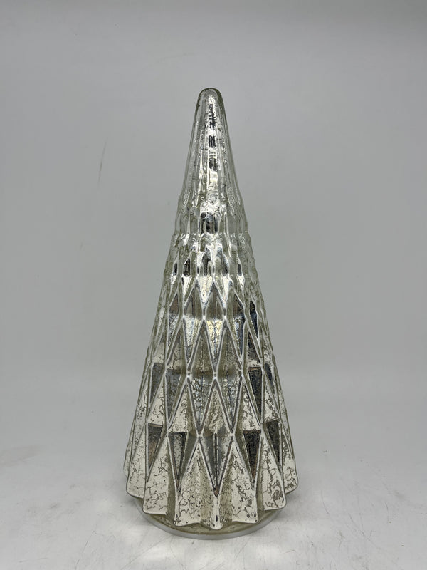 Glass Tree With LEDs | Mercury Glass Silver Geometric | 12.25 Inch High