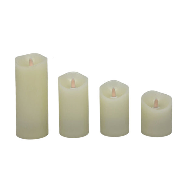 Set Of 4 Textured Wax LED Candles | 3 Inch Dia X 4 Inch High, 5 Inch High, 6 Inch High, 8 Inch High | With Remote