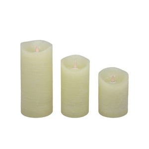 Set Of 3 Textured Wax LED Candles | 3.5 Inch Dia X 5 Inch High, 7 Inch High, 9 Inch High | With Remote