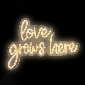 Love Grows Here Neon Sign. White. Rechargeable Indoor