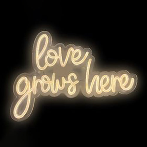 Love Grows Here Neon Sign. White. Rechargeable Indoor