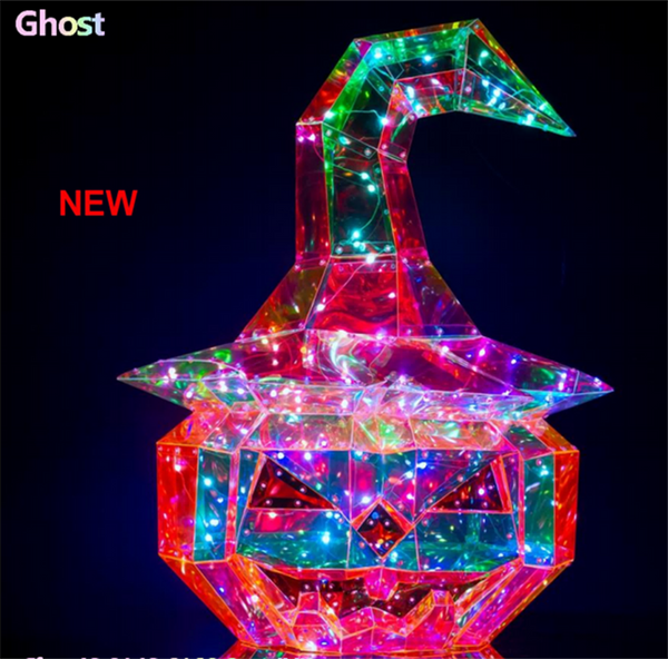 IRIDESCENT HALLOWEEN PUMPKIN WITH WITCH HAT | RGB | APP FUNCTIONS | SOUND | USB | 19.25 INCH HIGH