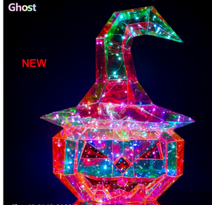 IRIDESCENT HALLOWEEN PUMPKIN WITH WITCH HAT, WHITE LIGHT | USB | 19.25 INCH HIGH