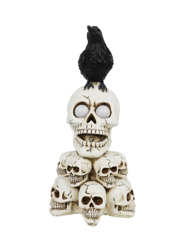 HALLOWEEN LCD EYES | MULTI SKULL STACK | RAVEN | 16.34IN H | RESIN.