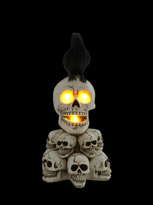 HALLOWEEN LCD EYES | MULTI SKULL STACK | RAVEN | 16.34IN H | RESIN.