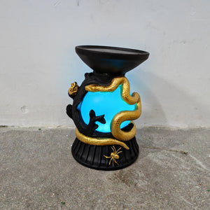 BLACK WIDE CANDLE HOLDER WITH BLACK AND GOLD SNAKES AND SPIDERS | LED | POLYRESIN
