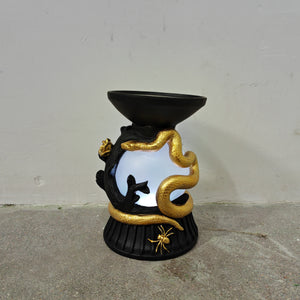 BLACK WIDE CANDLE HOLDER WITH BLACK AND GOLD SNAKES AND SPIDERS | LED | POLYRESIN