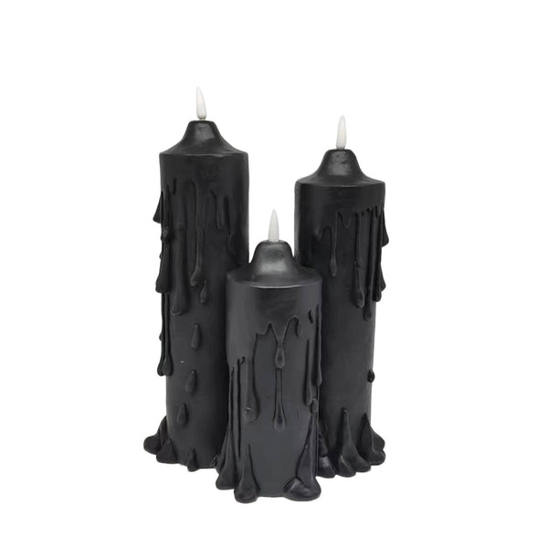 TRIO BLACK MELTED HALLOWEEN CANDLES | POLYRESIN | 9.84 INCH HIGH