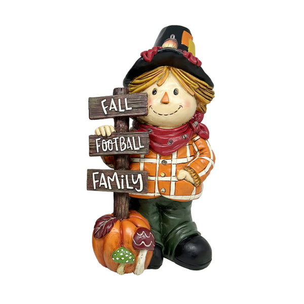 HAND PAINTED HARVEST SCARECROW BOW WITH FALL FOOTBALL FAMILY SIGN