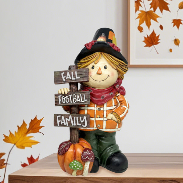 HAND PAINTED HARVEST SCARECROW BOW WITH FALL FOOTBALL FAMILY SIGN