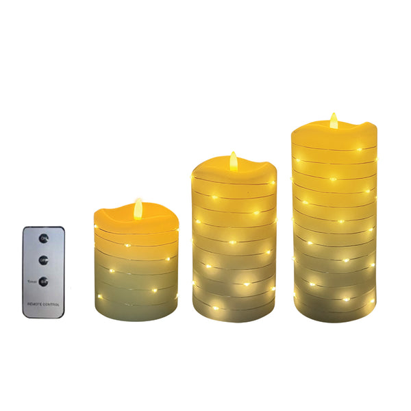 Set of 3 Led candle with micro strands and remote