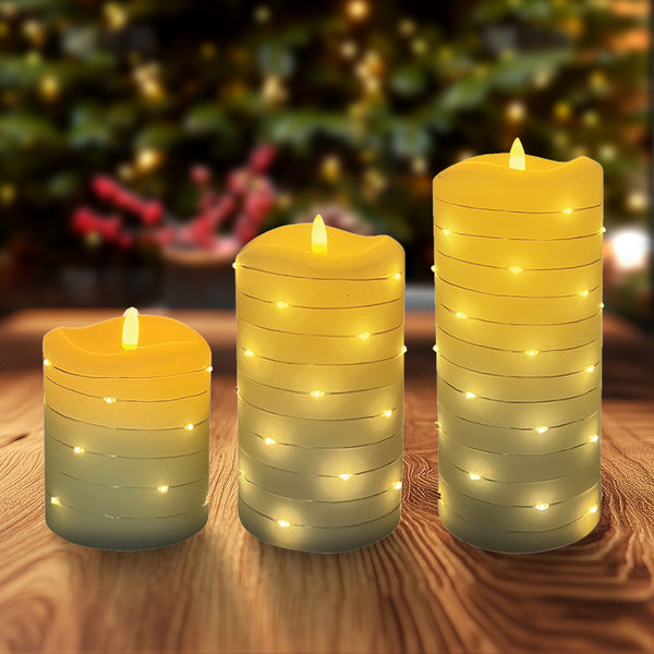 Set of 3 Led candle with micro strands and remote