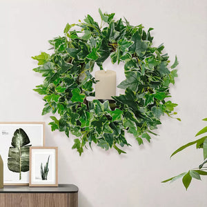 Candlelit Wreath in Variegated Ivy with Candle Holder. 24in dia.