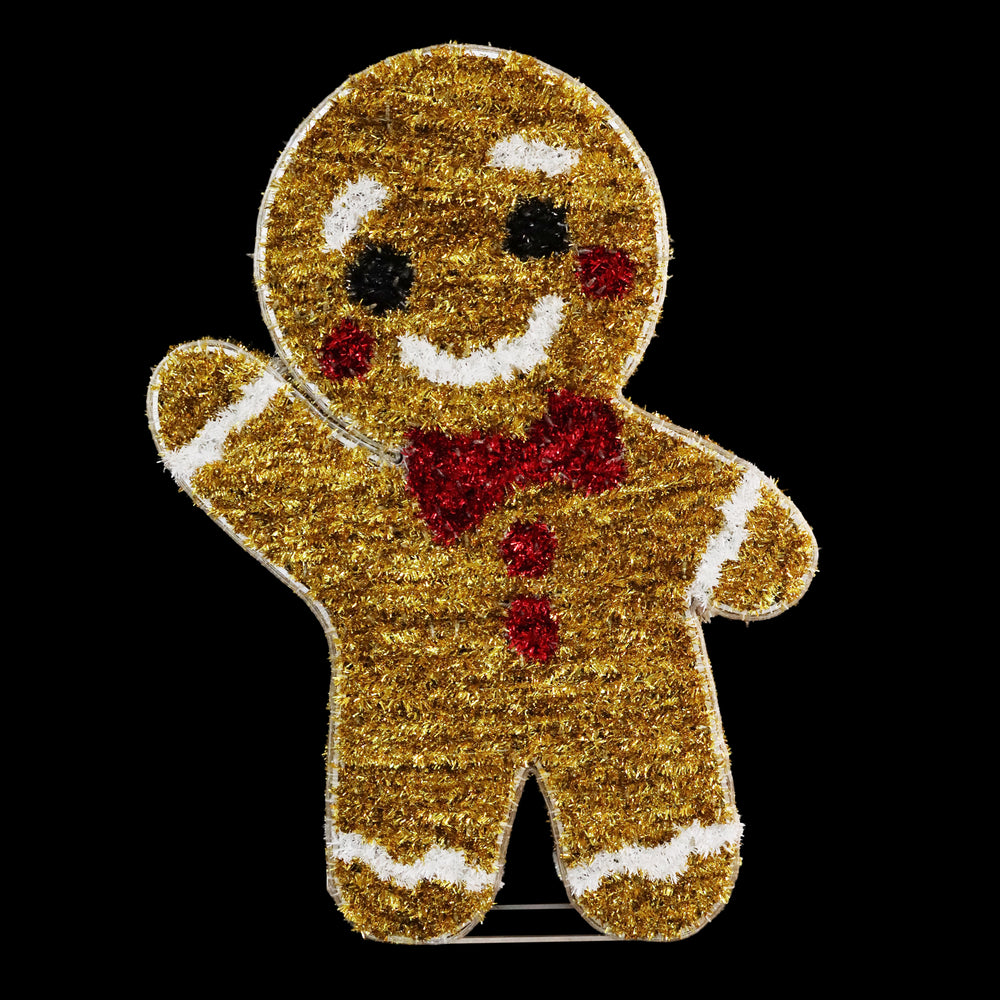 6.5ft Tinsel Gingerbread Boy， 10% White Twinkle